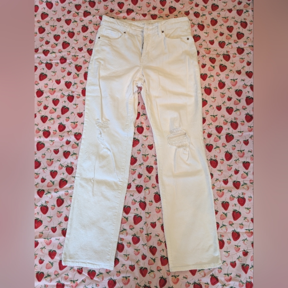 Old Navy White Distreased High Rise OG Straight jeans